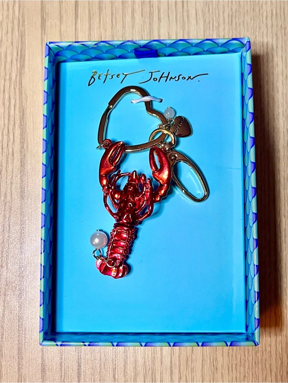 Betsey Johnson Red Lobster Bling Bag Charm Keychain with Gold Hardware - NWT
